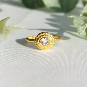 Julie Vos Gold Clear Crystal Ring Size 7